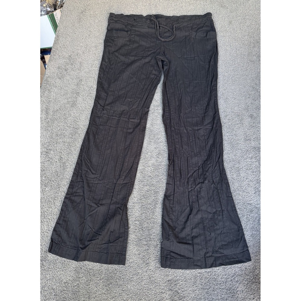 Billabong Black Cotton Textured Stripe Flare Pants Drawstring Large J3016COA